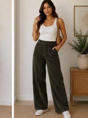 House of Harlow 1960 Olive Wide Leg Corduroy Pants